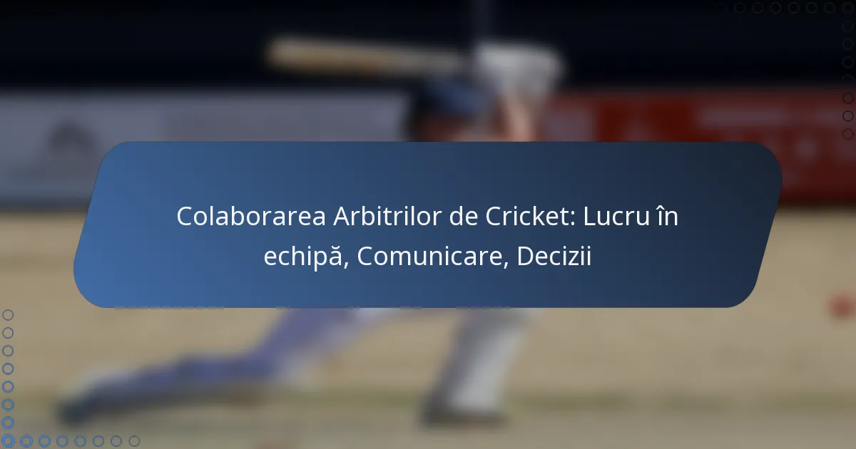 Colaborarea Arbitrilor de Cricket: Lucru în echipă, Comunicare, Decizii