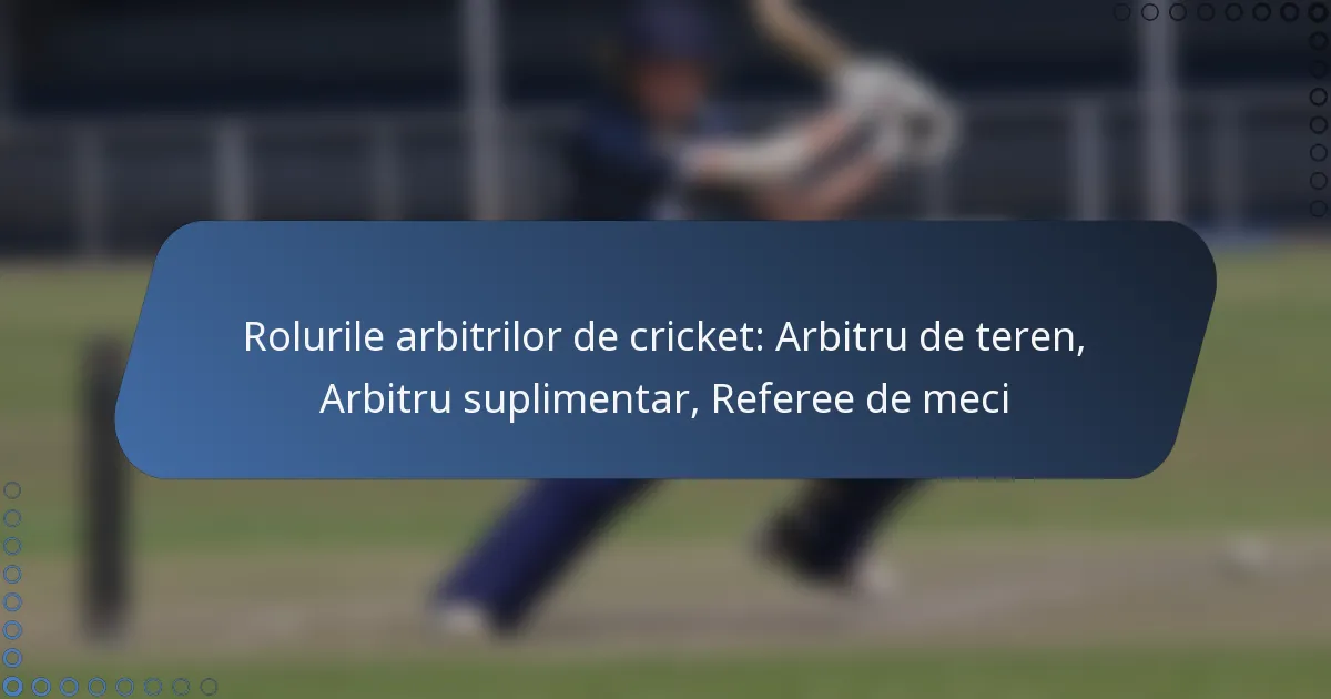 Rolurile arbitrilor de cricket: Arbitru de teren, Arbitru suplimentar, Referee de meci
